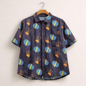 100% Cotton Lightweight Art Print Short Sleeve Shirt,  Whimsical Playful Pattern Shirt, Summer Blouse, Relaxed Fit Oversized Cotton Shirt