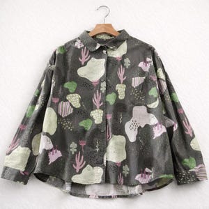 100% Cotton Lightweight Art Print Shirt,  Whimsical Playful Pattern Shirt, Summer Blouse, Relaxed Fit Oversized Cotton Shirt