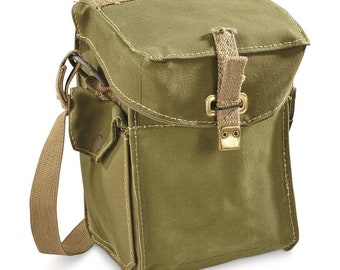 Vintage WWII Ära Englische Haversack Tasche, Baumwolle Canvas, Olive Drab, Used