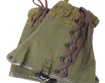 Italian Military Boot Gaiters, Canvas, Nylon Uppers, Leather Trim, Guards Against Water, Mud, and Thorns, Made in Italy