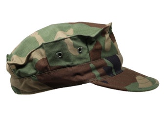 USMC Ripstop Patrol Cap, Genuine Issue, Cotton, Nylon, Made in USA, Lightweight, Woodland Camo