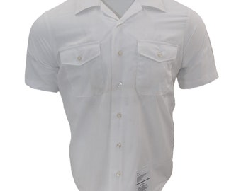 GI US Navy Tropical Shirt, Polyester, Cotton, Two Pockets, Button Down, Short Sleeve, Collar, White, Made in USA