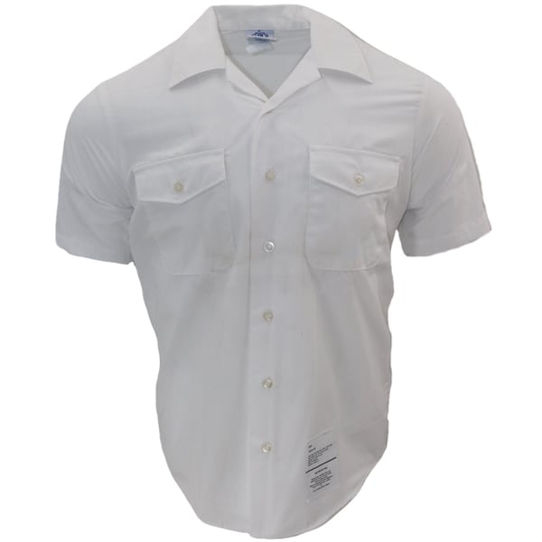 GI US Navy Tropical Shirt, Polyester, Cotton, Two Pockets, Button Down, Short Sleeve, Collar, White, Made in USA