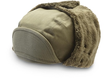 French Military Issue Cold Weather Cap, Wool Lined, Military Surplus, Made in France, Olive Drab