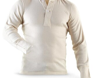 Vintage Thermal "Wallace Beery" Henley Top, Genuine US Military Issue, Wool and Cotton Blend White Undershirt