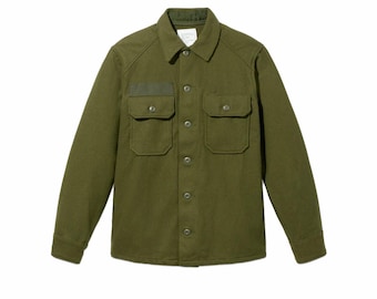 Korean Era Wool Field Shirt, 1970s - 1980s, Wool, Nylon, Long-sleeve, Button cuffs, Made in the USA, Olive Drab