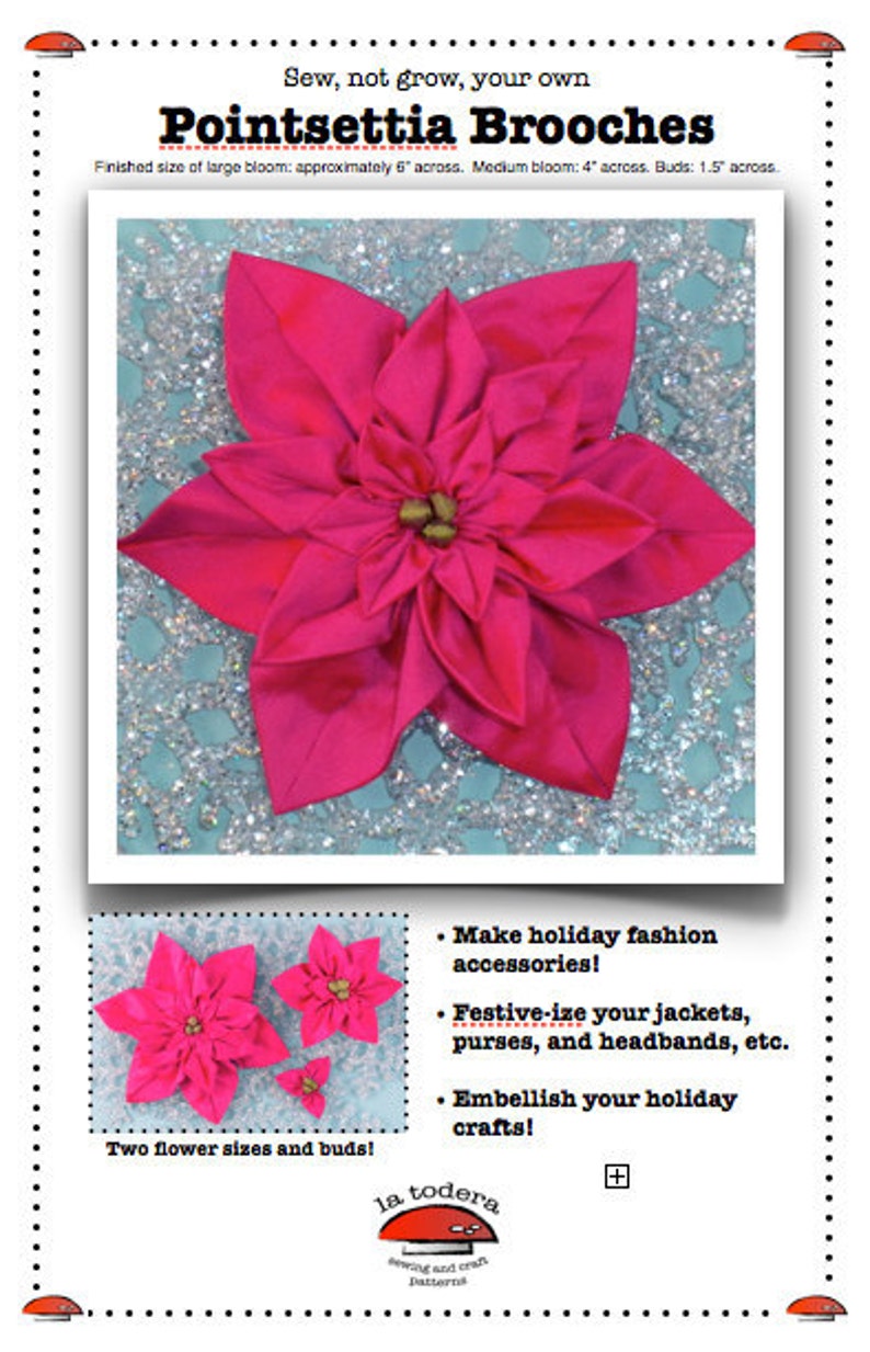 Fabric Flower Pin Brooch Poinsettia Pattern Pdf Pattern Tutorial Kanzashi Flowers Headbands Hair Clip Bouquet Embellishments