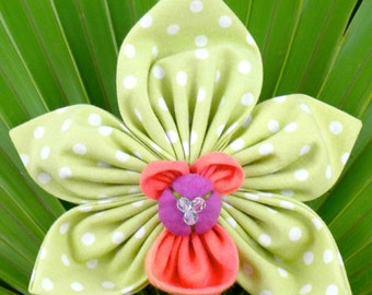 Kanzashi Flowers Pin Brooch Orchid Pattern PDF Pattern Tutorial Fabric Flower Headbands Cymbidium Bouquet Embellishments Wedding La Todera