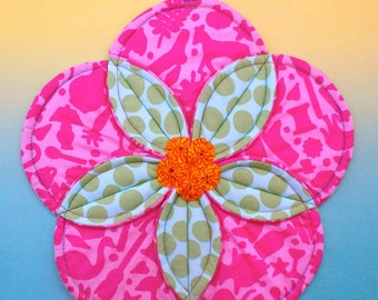 Plumeria Flower Folded and  Quilted Potholder PDF Pattern Instant Download