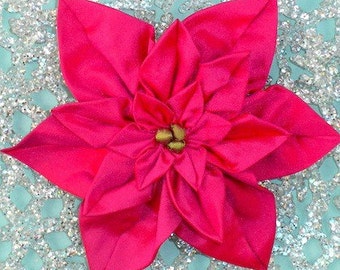 Poinsettia Fabric Flower PDF Pattern Tutorial, Fabric Flower for Headbands Clip Bouquet Wedding, fabric Pointsetta for Wreaths