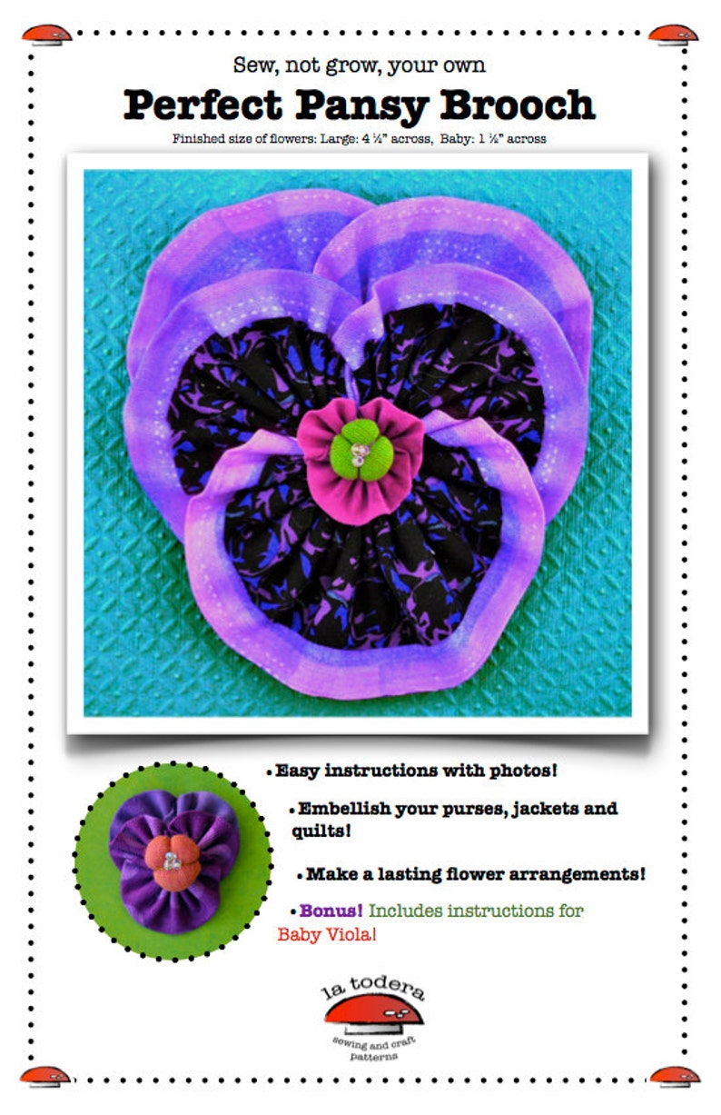 Kanzashi Flowers Pin Brooch Pansy Pattern PDF Pattern Tutorial Fabric Flower Headbands Hair Clip Bouquet Embellishments Wedding La Todera
