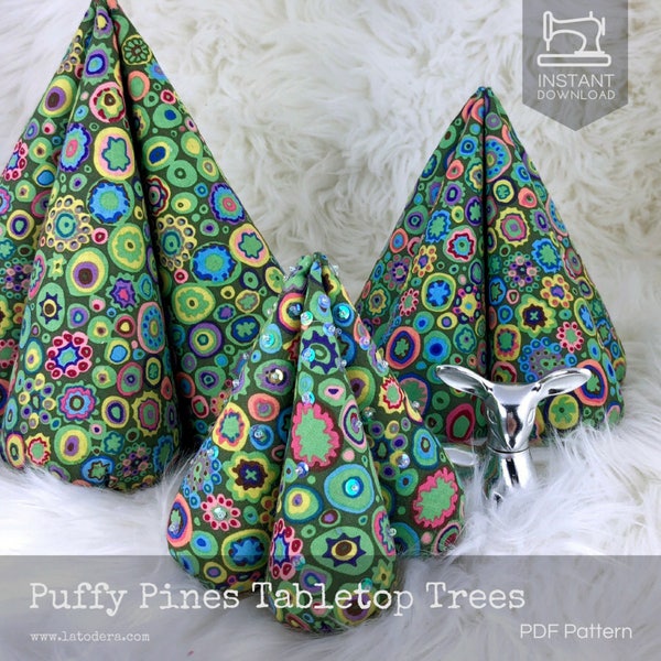 Puffy Pines Tabletop Christmas Trees PDF Sewing Pattern, DIY Fabric Christmas Decoration, Christmas Pincushion, Holiday Decorations to Sew