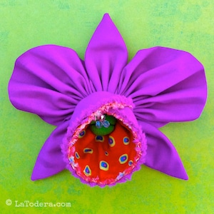 Kanzashi Flowers Pin Brooch Orchid Pattern PDF Pattern Tutorial Fabric Flower Headbands Cymbidium Bouquet Embellishments Wedding La Todera