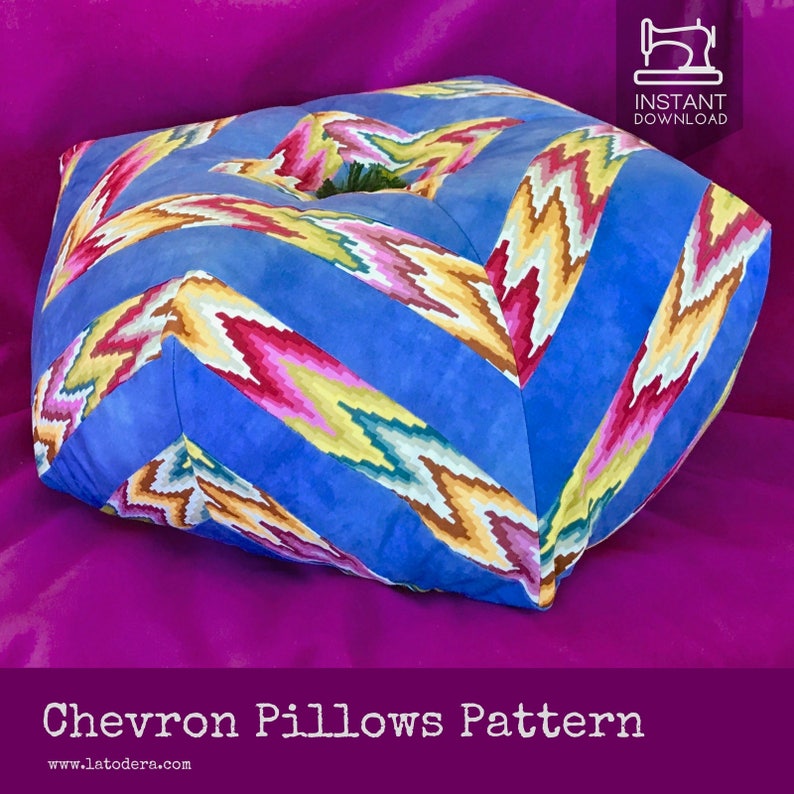 Chevron Pillow Pattern, Quilted Cushion Pattern, Zigzag Pillow Pattern, Patchwork Pillow Pattern, Zig Zag Pillow, 3D Cushion, Kaffe Fassett image 1