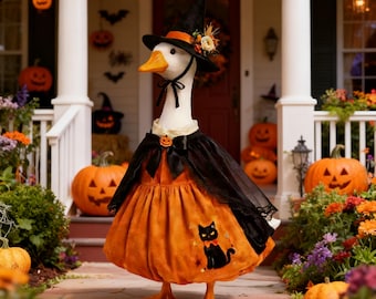Disfraz de ganso calabaza de Halloween para estatua de 58 cm, decoración espeluznante para el jardín en otoño.