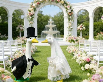 Wedding Goose Outfits – Bridal Gown, Veil, Groom Suit for Porch Decor