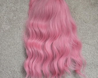 Pastel Bob Wigs with Bangs for Women Loose Wavy Wig Pastel Wavy Shoulder Length Bob Synthetic Cosplay Wig for Girl Colorful Costume Wigs