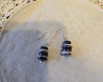 Sterling silver wampum bead earrings made by me.