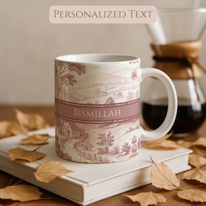 Personalized Vintage Floral Bismillah Mug | Custom Name Coffee Mug | 11oz 15oz Ceramic Mug | Islamic Gift for Her | Ramadan and Everyday Mug