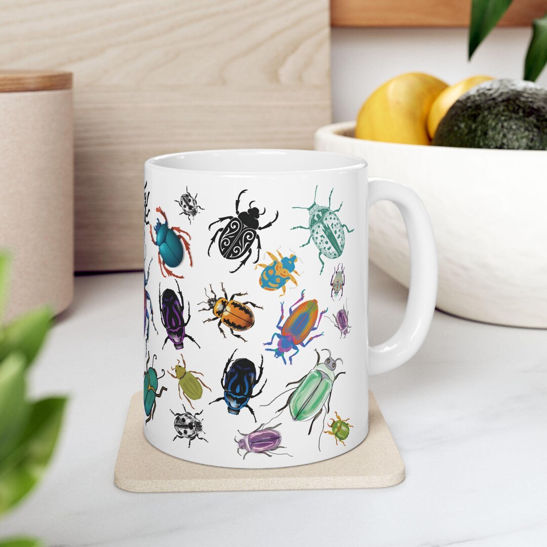 Water Mug Insect Beetle Lover's Ceramic Mug, Unique Bug Art Coffee Cup, Entomologist ...