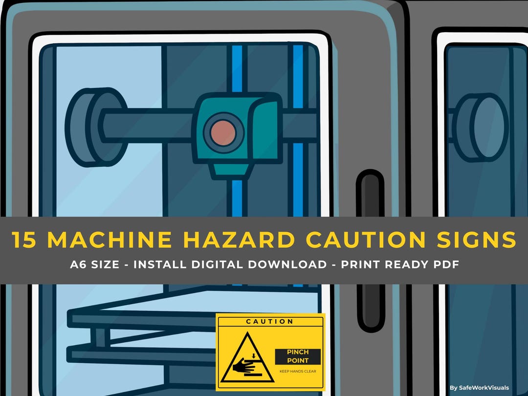Machine Area Sign 15 Machine Hazard Caution Signs | Industrial Machinery Caution Labels ...
