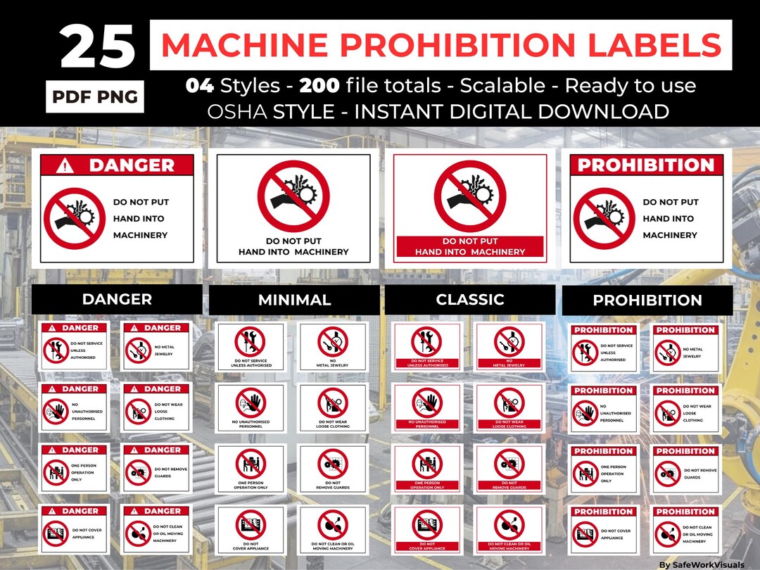 OSHA Style Machine Safety Prohibition Signs | Industrial Warning Labels ...