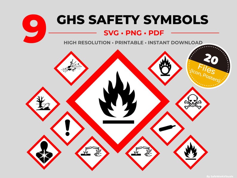 GHS Hazard Pictograms (svg, Png, Pdf) Set, Workplace Safety Signs ...