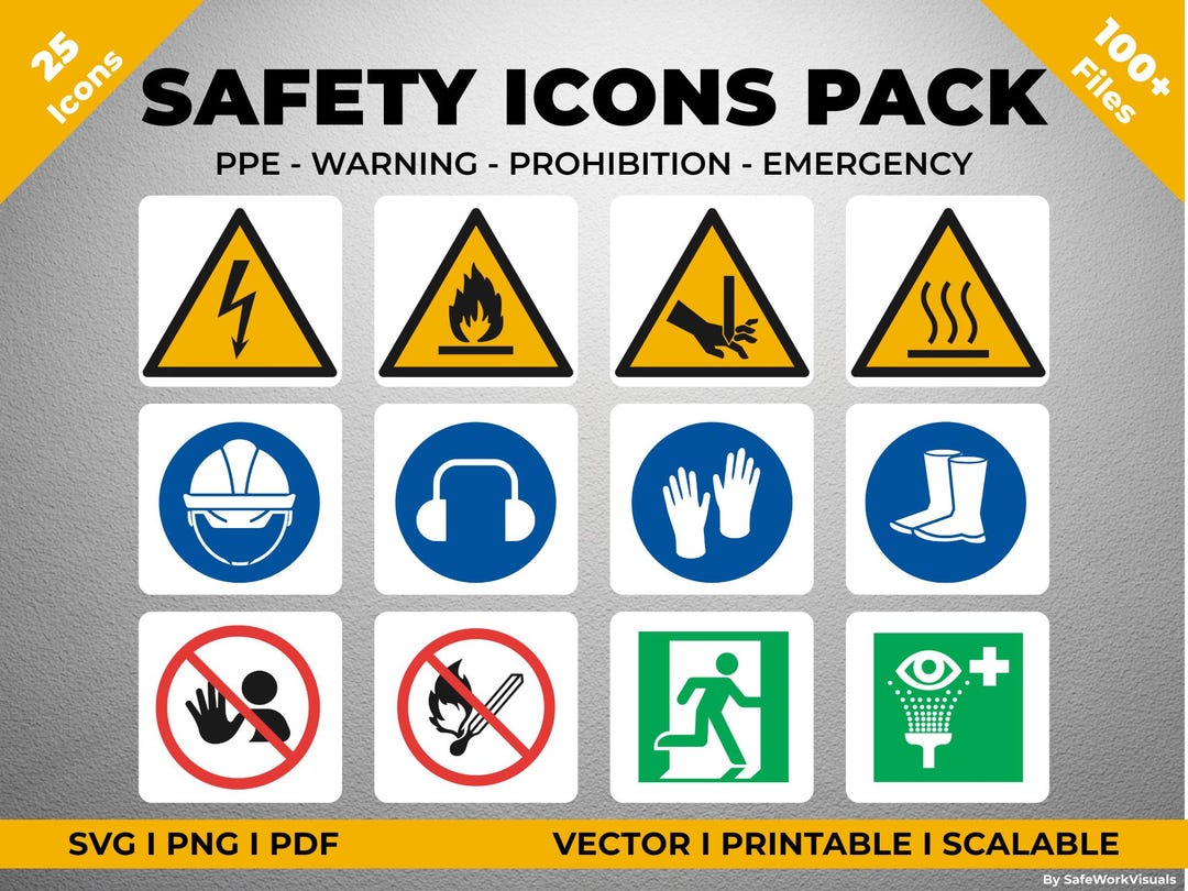 25 Safety Icons Bundle - SVGIPNG - Hazard, PPE, Warning, Prohibition ...