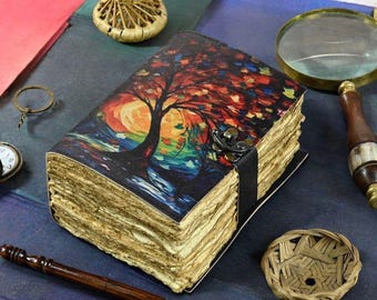 Diario Grimorio de Cuero del Árbol de la Vida: Libro de Sombras en Blanco, 400 Páginas, Libro de Hechizos de Brujería Vintage, Regalo Wiccan, Pagano y Gótico