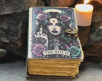 Personalized Gothic Leather Grimoire Journal, Handmade Witchcraft Book of Shadows, Vintage Deckle Edge Spell Book, Witchy Leather Notebook