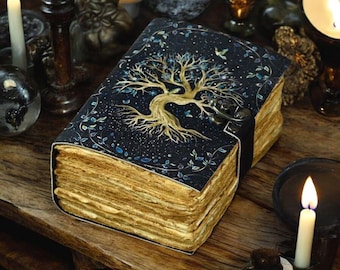 400 Page Leather Book of Shadows | Tree of Life Grimoire Journal | Handmade Spell Book Notebook | Celestial Witchcraft Gift for Him Her