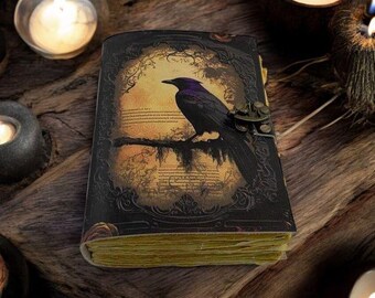Personalized Gothic Grimoire Notebook, Handmade Book of Shadows, Vintage Leather Journal, Witchcraft Spell Book, Halloween Gift for Her Him