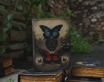 Butterfly Leather Journal, Handmade Writing Notebook, Blank Sketchbook, Spell Book, Travel Journal, Poetry Diary, Gift for Men Women