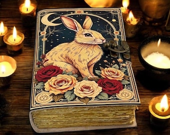 Taccuino gotico in pelle / Stampa con grimorio del coniglio pasquale / Libro delle ombre vintage fatto a mano / Regalo diario di stregoneria per uomini e donne
