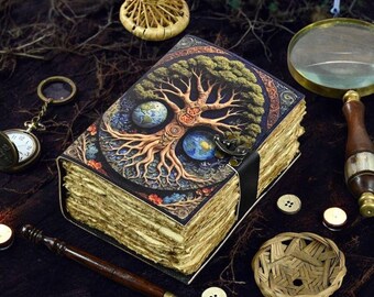 400 Page Celestial Tree of Life Leather Journal | Handmade Grimoire ...