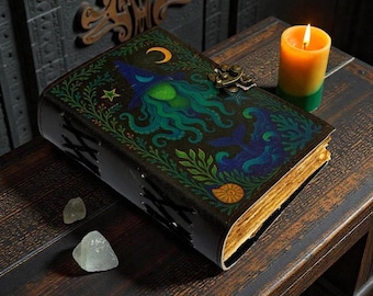 Oceanic Witch Leather Grimoire | Mermaid Spell Book of Shadows | Deckle Edge Witchcraft Diary | Gothic Mermaid Notebook | Fantasy poison