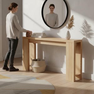 Smalle boerderijtafel, rustieke salontafel, samengesteld hout, 70 inch