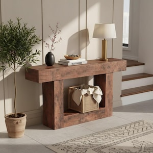 Smalle consoletafel 63 inch, rustieke tafel in boerderijhal met laadstation