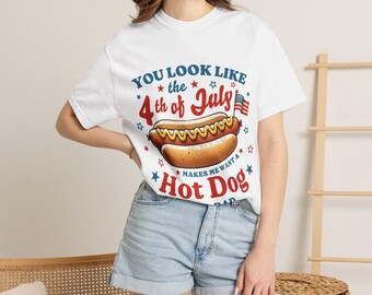 4th of July Hot Dog Illustration T-shirt | Patriotic BBQ Summer Tee