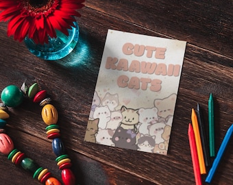 Kawaii Cats Coloring Book | Adorable Cat Illustrations, Pastel Heart Pages