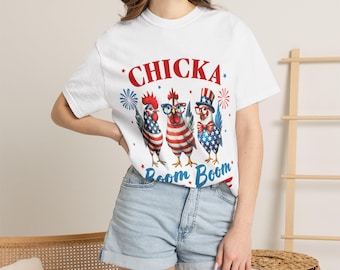 Chicka Boom Boom Rooster Patriotic T-Shirt | 4th of July Fireworks Tee