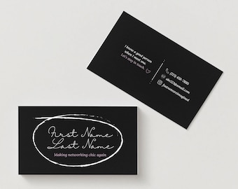 Chic Black Business Cards | Stylish Networking Card for Women, Modern Minimalist Personal Cards