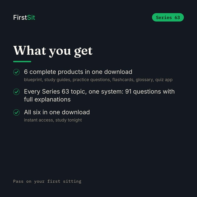 Series 63 exam prep bundle: what you get, all 6 products in one instant download