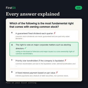 Real SIE practice question with every answer choice explained and the correct answer highlighted