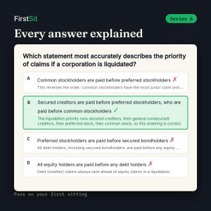 Real Series 6 practice question with every answer choice explained and the correct answer highlighted