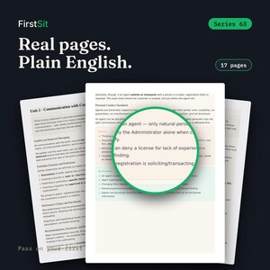 Real sample page from the Series 63 Complete System PDF — FirstSit plain-English study material