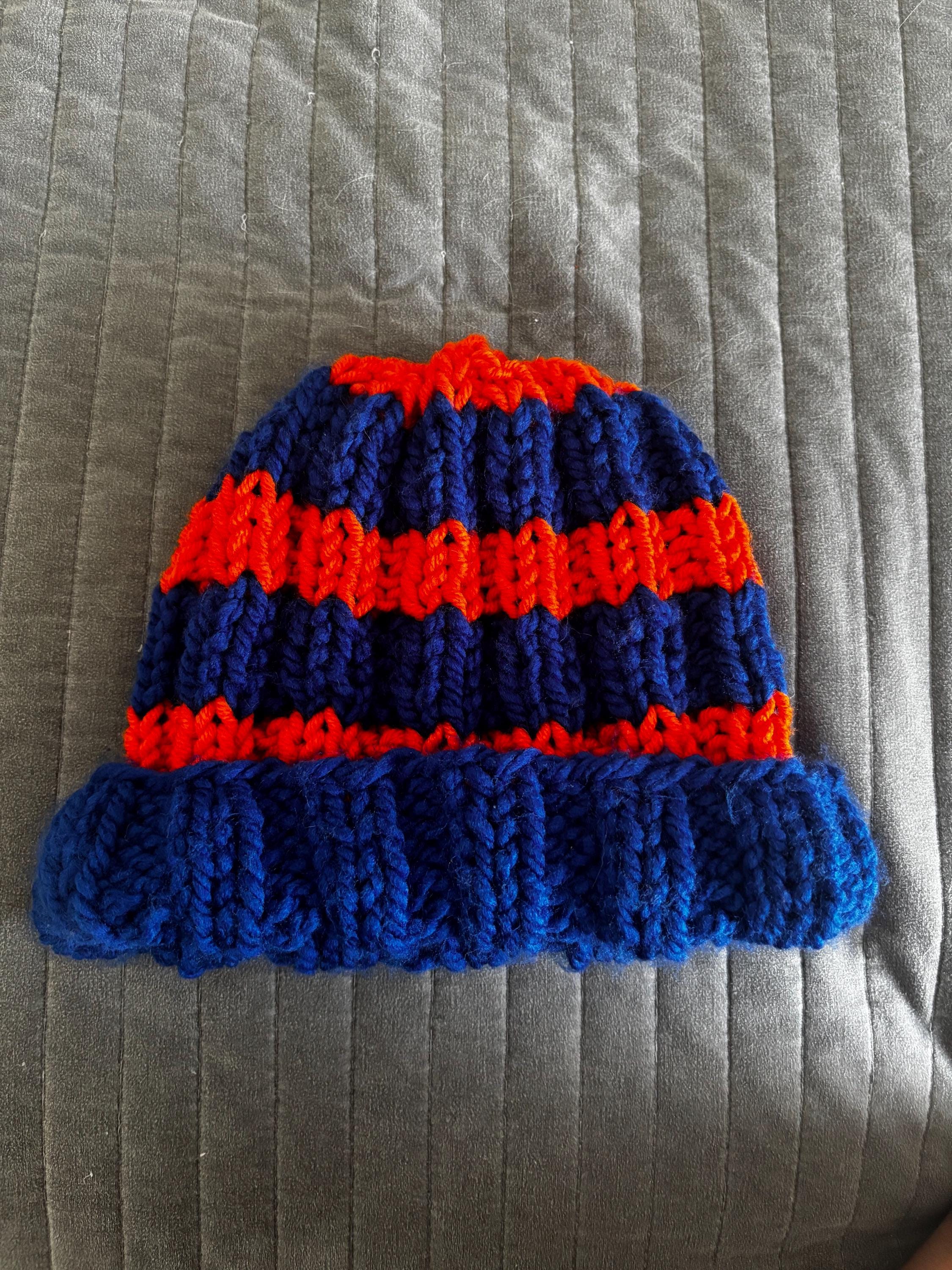 Women’s New York KNICKS Crotchet Beanie Hat with Knicks (pin not included) New Era Knicks Royal Striped Pom Knit Beanie – Shop Madison  main image 3
