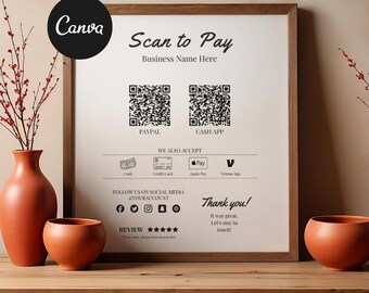 Scan to Pay Sign Canva Template | Small Business Payment Sign | Printable QR Code Sign | Instant Download