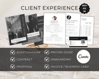 Wedding Planner Client Experience Bundle, Canva Templates, (Questionnaire, Contract, Proposal, Pricing List) Event Planner Business Kit
