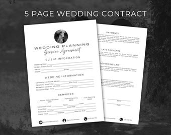 Luxury Wedding Planner Contract Template, Editable Canva Event Planning Client Agreement, Business Service Contract